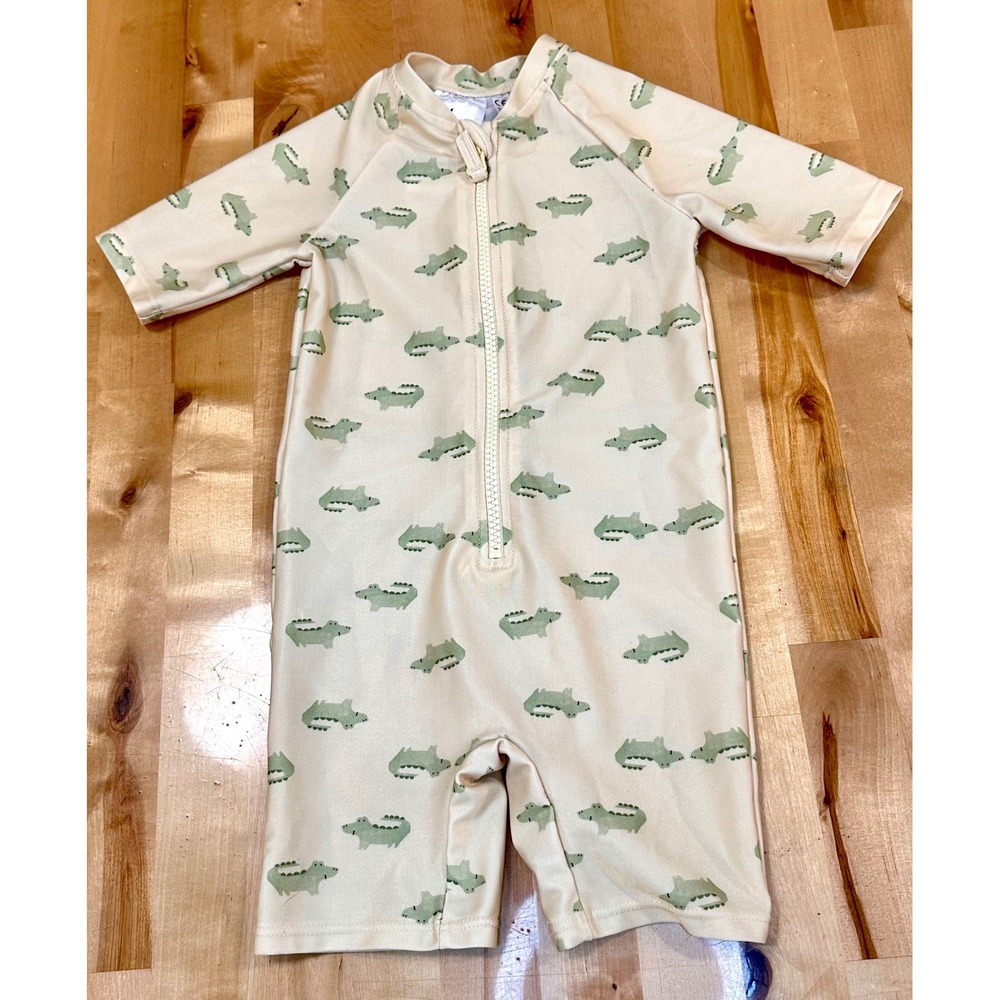 H&M Swimsuit Toddler 18M/2T Cream Green Crocodile Sun Protection Rashie